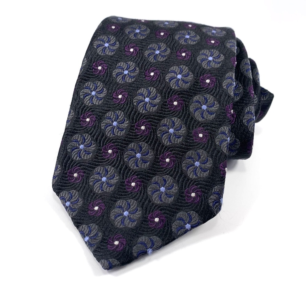Robert Talbott Best of Class Mens Tie Black w/ Gray & Purple Geometric Repp NWT